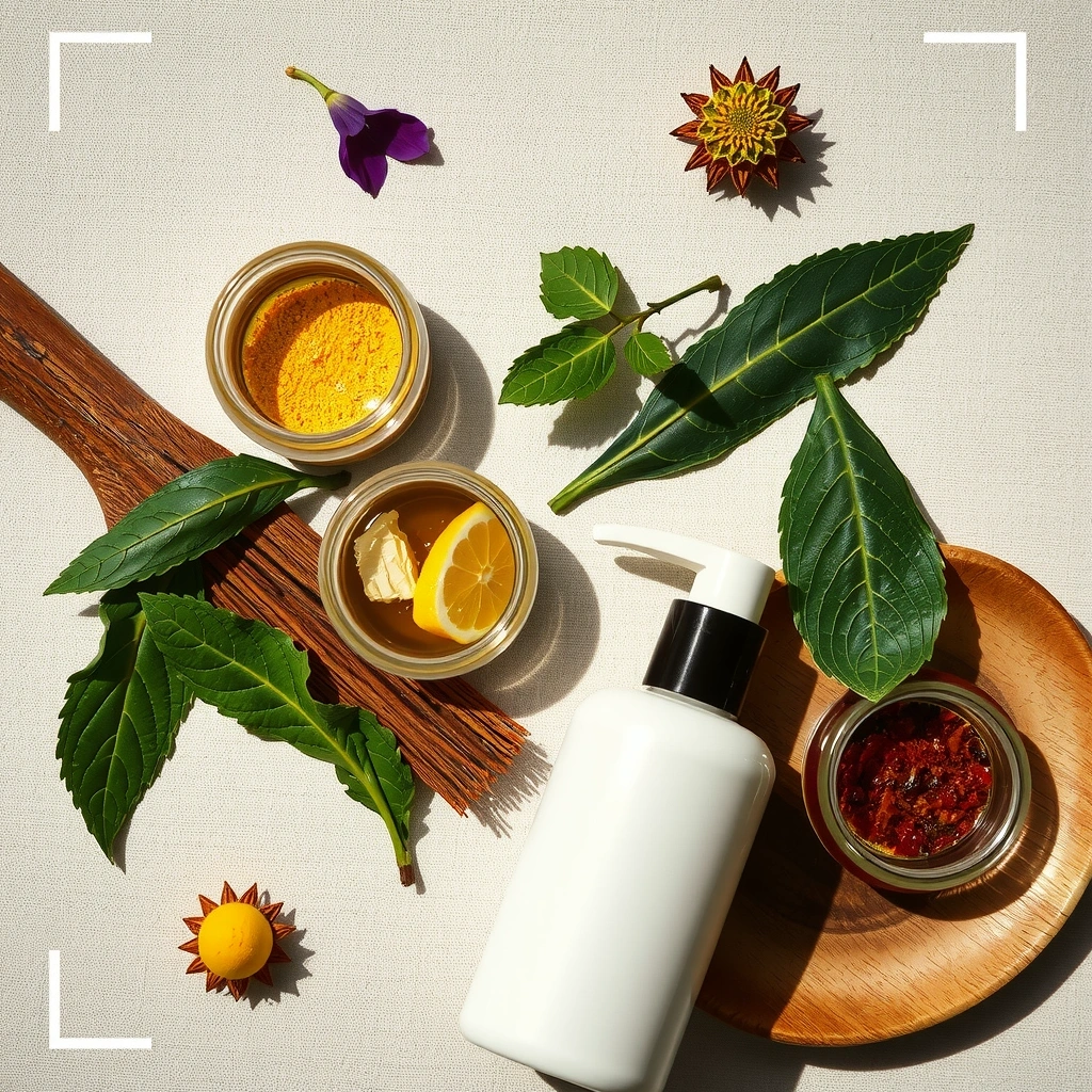 Natural botanical ingredients in elegant arrangement